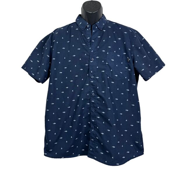 Molokai Surf Aloha Blue Shark Cotton Short Sleeve Shirt Mens Size‎ XL - Picture 1 of 5